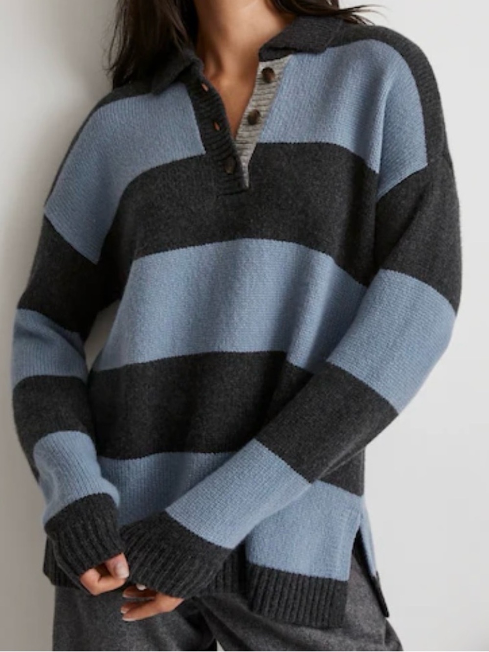 Madewell Women’s Alpaca/Wool Blend Rugby Stripe Polo Oversized Sweater Small
